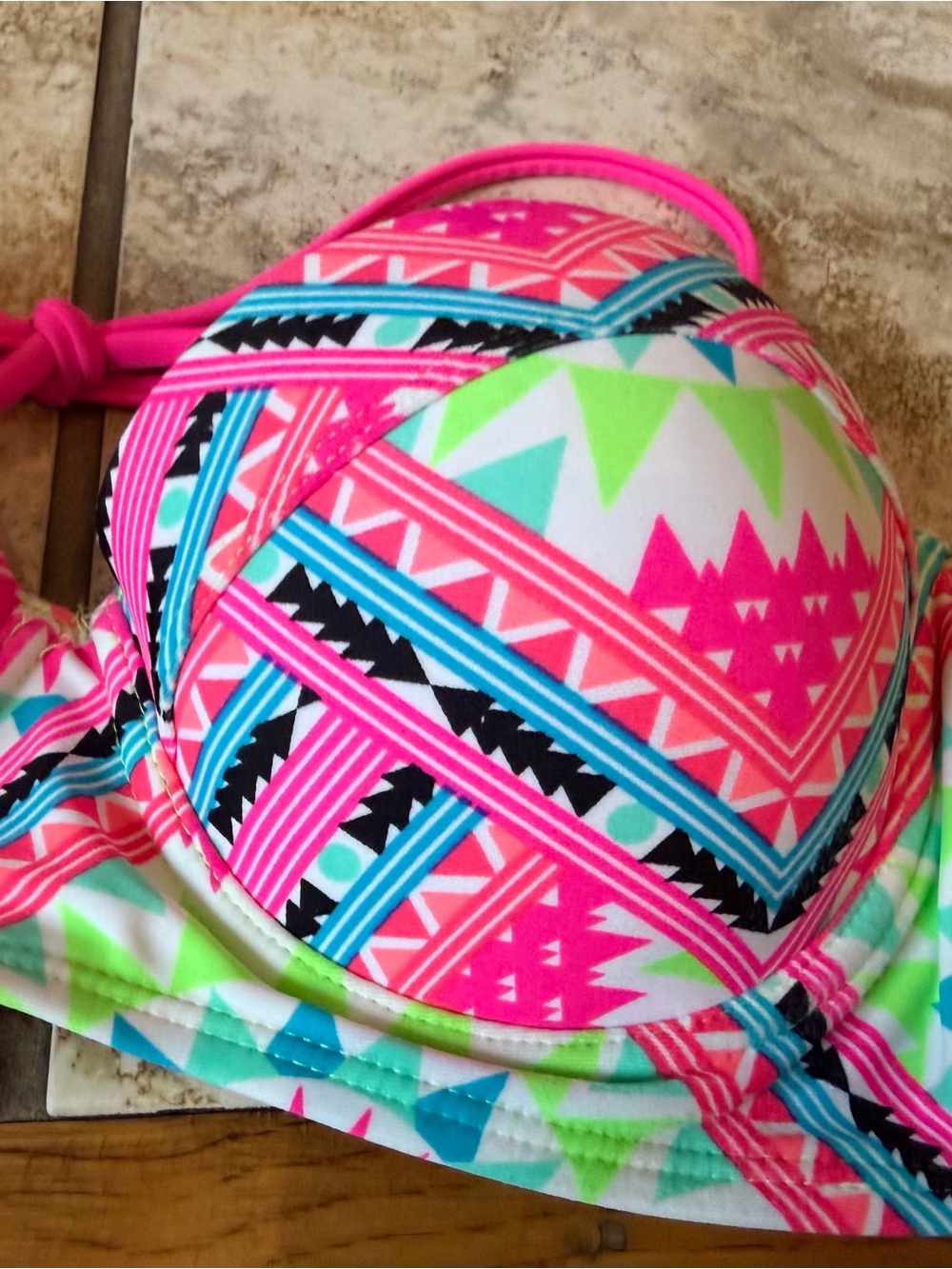 Vibrant Neon Geometric Push-Up Bikini Top - Picture 3 of 9
